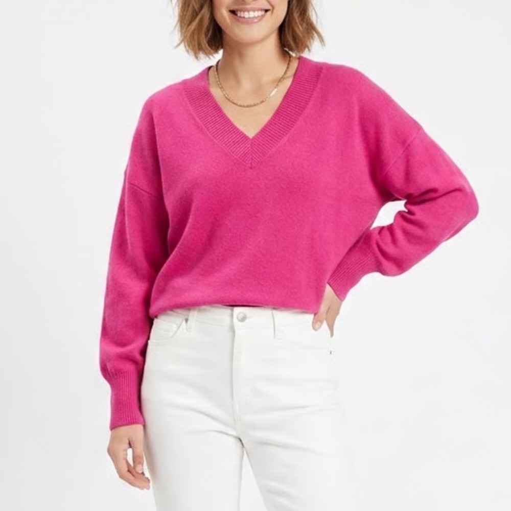 Philosophy Republic Clothing Hot Pink V-Neck Balloon Sleeve Sweater Large